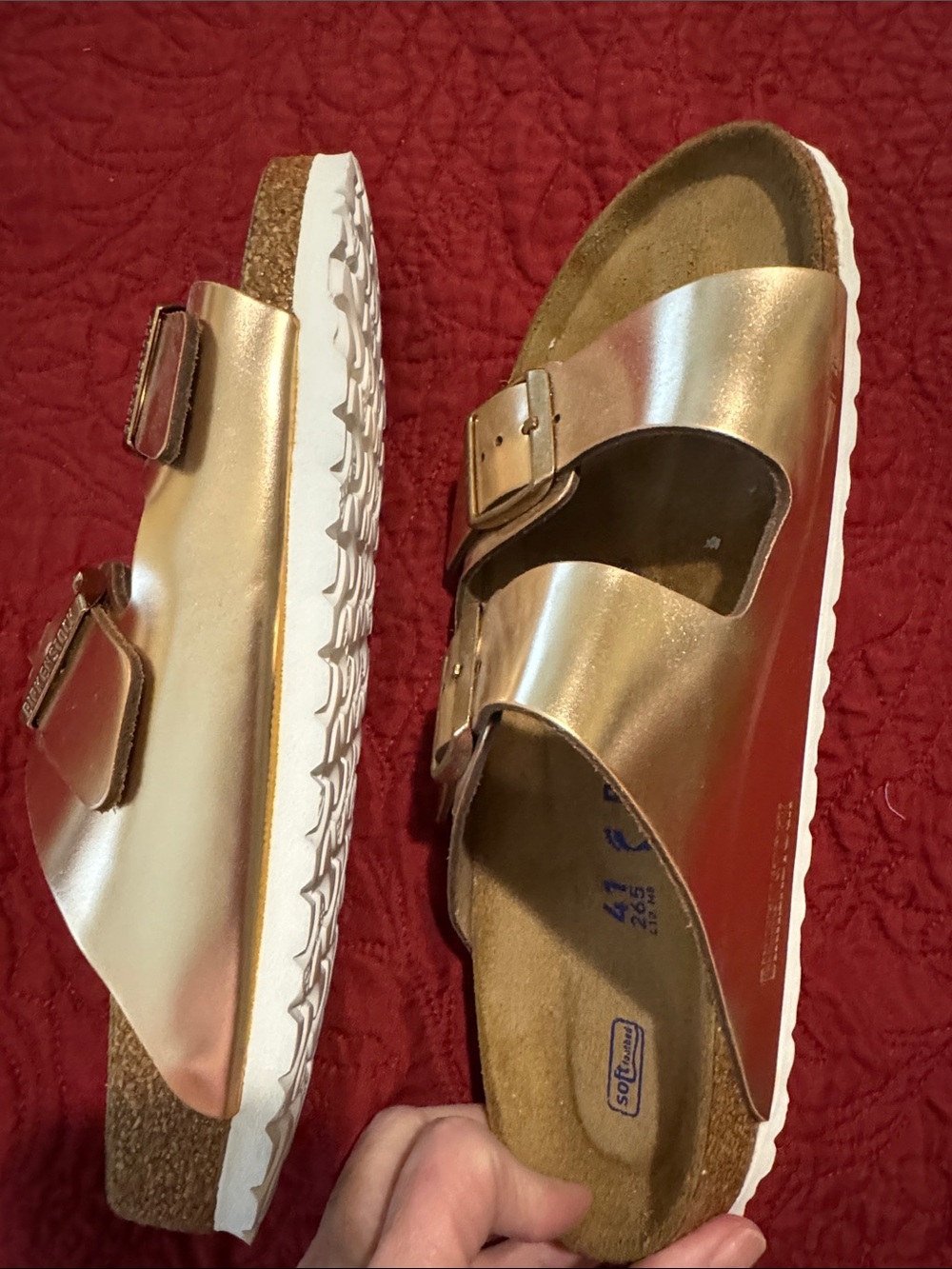 Birkenstock Arizona Two-Strap Sandal in Metallic Rose Gold - Picture 6 of 8